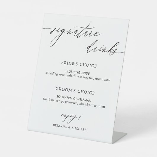 Einfache elegante Kalligraphie-Signaturgetränke Sockelschild (Vorderseite)