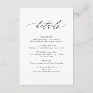 Einfache elegante kalligraphische Hochzeitdetails Begleitkarte
