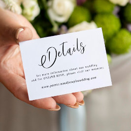 Einfache elegante kalligraphische Hochzeitsdetails Begleitkarte