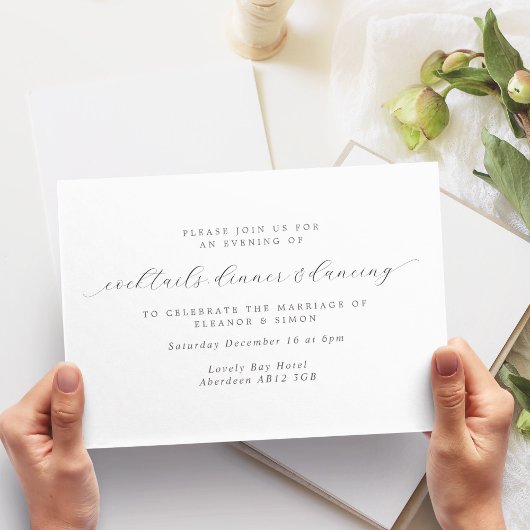 Einfache, elegante kalligraphische Hochzeitsempfeh Einladung