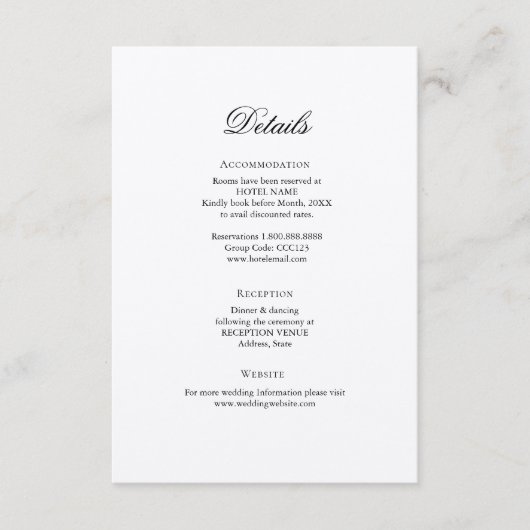 Einfache elegante Karte mit Details zur Hochzeit (Vorderseite)