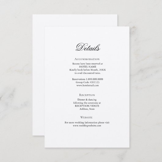 Einfache elegante Karte mit Details zur Hochzeit (Vorne/Hinten)