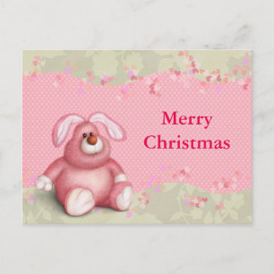 Einfache Elegante Kinder Teddy Pink Frohe Weihnach Feiertagspostkarte