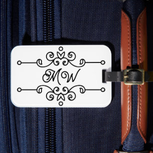 Einfache Elegante Klasse Geblüht Monogram Vintag Gepäckanhänger