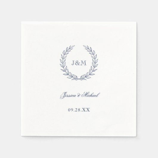 Einfache Elegante Klassik Navy Blue Monogram Weddi Serviette (Vorderseite)