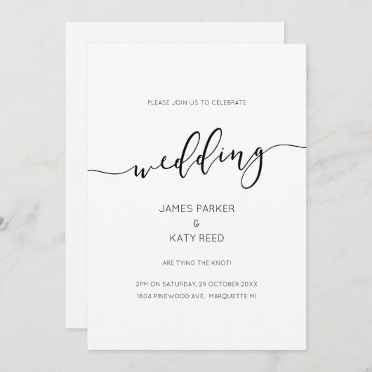 Einfache elegante klassische Schriftzeichen laden Einladung (Vorne/Hinten)