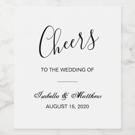 Einfache elegante klassische Schwarz-Weiß-Hochzeit Weinetikett (Einzelnes Label)