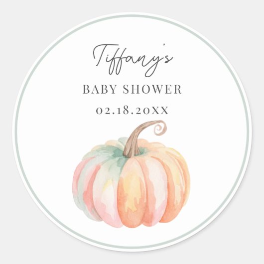 Einfache Elegante Kleine Pumpkin Fall Babydusche Runder Aufkleber (Vorderseite)