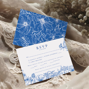 Einfache elegante königsblaue Gartenhochzeit RSVP Begleitkarte
