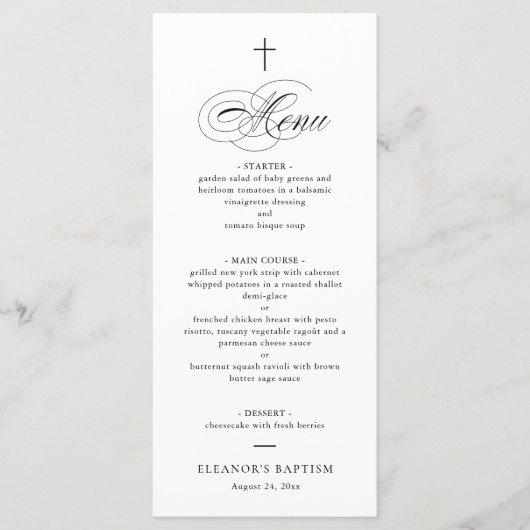 Einfache elegante Kreuzkalligrafie-Taufe Menükarte (Vorderseite)