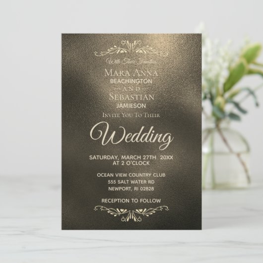 *~* Einfache, elegante Kupfer Gold Iridescent Wedd Einladung (Stehend Vorderseite)