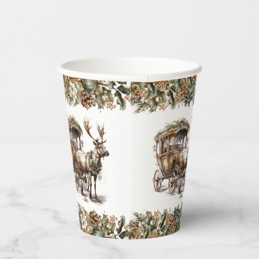 Einfache elegante Kutsche Rentier erdneutral Pappbecher (Rechts)