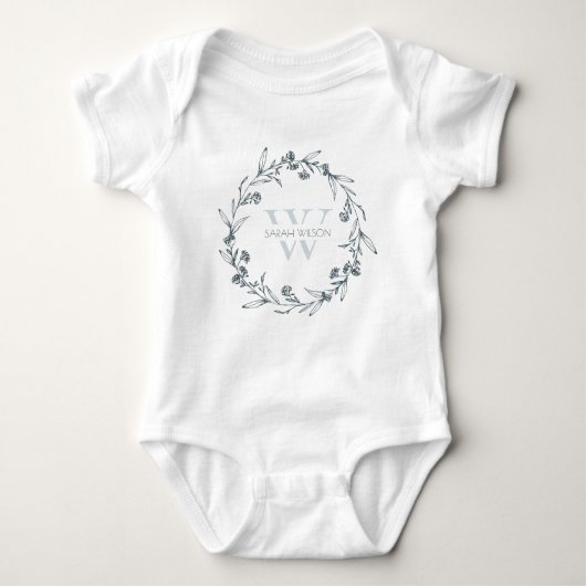 Einfache Elegante Laurel Wreath Monogram Baby Strampler (Vorderseite)