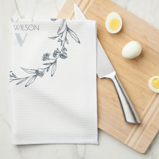 Einfache Elegante Laurel Wreath Monogram Geschirrtuch (Viertel Falte)