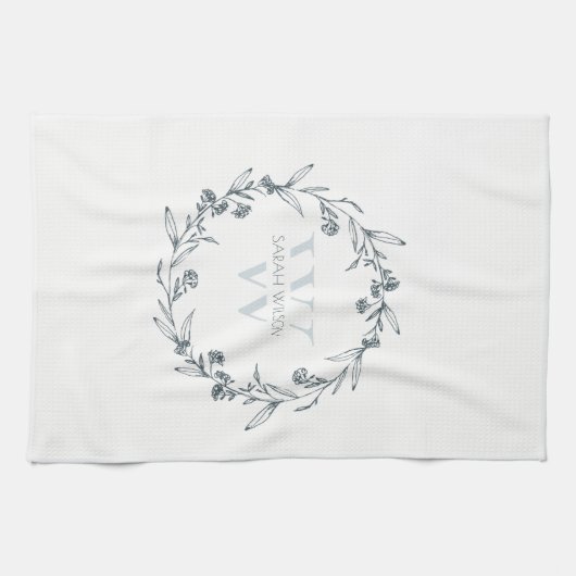 Einfache Elegante Laurel Wreath Monogram Geschirrtuch (Horizontal)