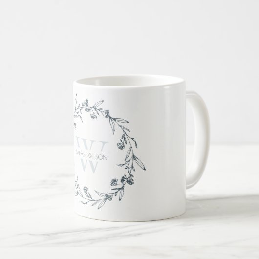 Einfache Elegante Laurel Wreath Monogram Kaffeetasse (VorderseiteRechts)