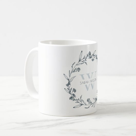 Einfache Elegante Laurel Wreath Monogram Kaffeetasse (Vorderseite Links)