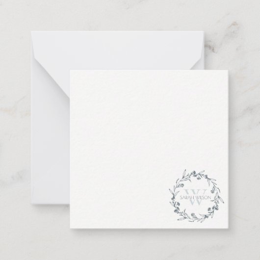 Einfache Elegante Laurel Wreath Monogram Mitteilungskarte (Vorderseite)