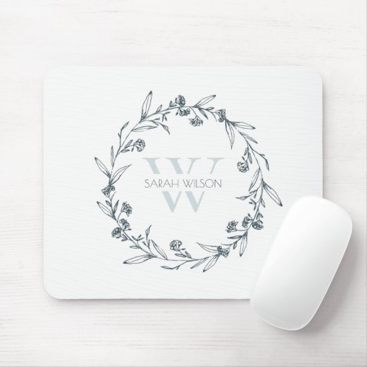 Einfache Elegante Laurel Wreath Monogram Mousepad (Mit Mouse)