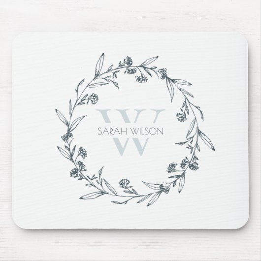 Einfache Elegante Laurel Wreath Monogram Mousepad (Vorne)