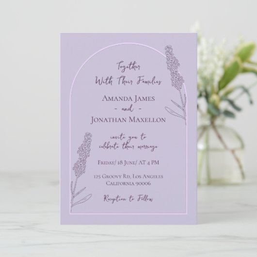 Einfache Elegante Lavender Blooms Hochzeit Einladung (Stehend Vorderseite)