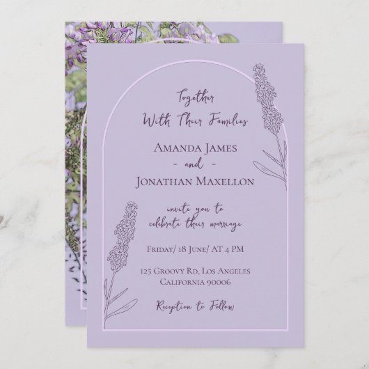 Einfache Elegante Lavender Blooms Hochzeit Einladung (Vorne/Hinten)