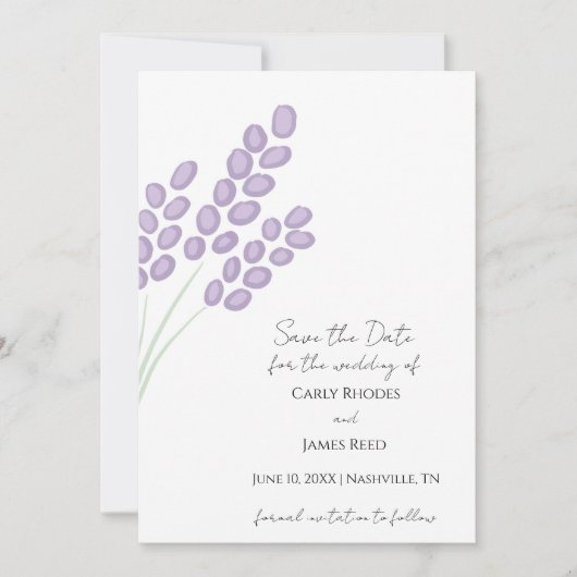 Einfache Elegante Lavender Save the Date Einladung (Vorderseite)