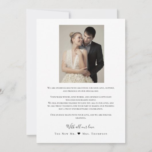 Einfache Elegante Liebe und dank Herzensskript-Fot Dankeskarte (Rückseite)