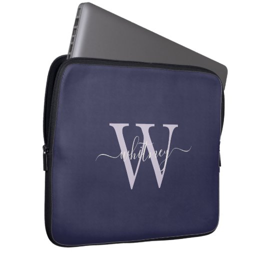 Einfache Elegante Lila Monogrammnamen und erste Laptopschutzhülle (Vorne Rechts)