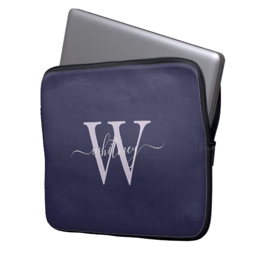Einfache Elegante Lila Monogrammnamen und erste Laptopschutzhülle (Vorderseite Links)