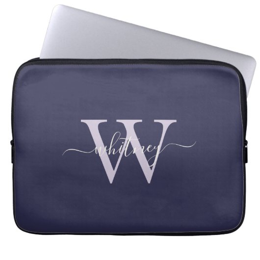 Einfache Elegante Lila Monogrammnamen und erste Laptopschutzhülle (Vorderseite)