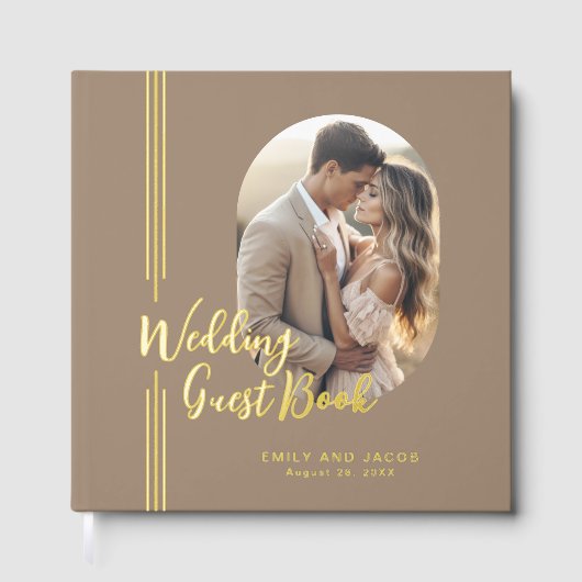 Einfache Elegante Lines Oval Foto Hochzeit Gästebuch (Vorderseite)