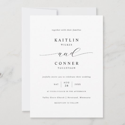 Einfache Elegante Luxus Schwarz und Weiß Hochzeit Einladung (Vorderseite)