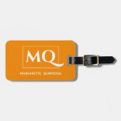 Einfache elegante Mandarine Orange und White Monog Gepäckanhänger (Vorderseite horizontal)