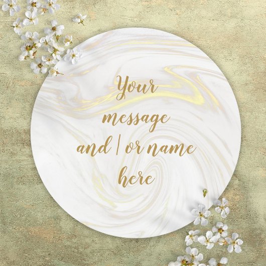 Einfache Elegante Marmor Personalisiertes Gold-Scr Runder Aufkleber