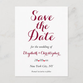 Einfache elegante Marsala White Wedding Save the D Postkarte