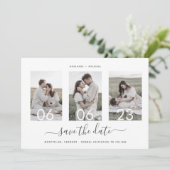 Einfache Elegante Minimal 4 Foto Collage Hochzeit Save The Date (Stehend Vorderseite)
