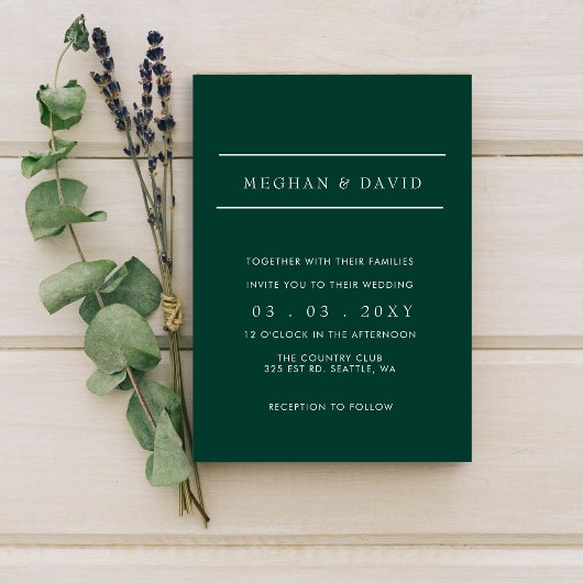 Einfache Elegante Minimal Emerald Green Wedding Einladung