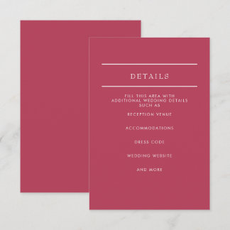 Einfache Elegante Minimal Modern Magenta Hochzeit Begleitkarte