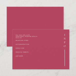 Einfache Elegante Minimal Modern Magenta Hochzeit Begleitkarte