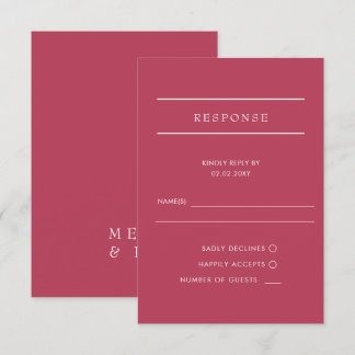 Einfache Elegante Minimal Modern Magenta Hochzeit RSVP Karte