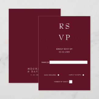 Einfache Elegante Minimal Moderne Burgundy Hochzei RSVP Karte