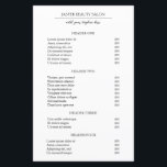 Einfache elegante Minimal Moderne Business-Preisli<br><div class="desc">Elegante Preisliste mit einem einfachen und minimalen Schwarzweiß-Design mit Ihrem Firmennamen in einem klassischen Serif-Schriftart und Ihrem Tagline in einem eleganten Skript. Die Vorlage enthält acht geteilte Bereiche für Ihr Service-Menü / Preisliste. Diese moderne und dennoch berufliche Preisliste ist vielseitig für jede Art von Geschäft.</div>