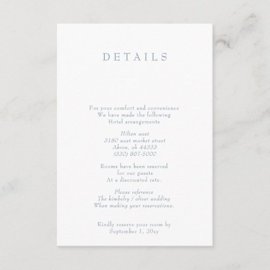 Einfache Elegante Minimal Moderne dufte blaue Hoch Begleitkarte (Vorderseite)