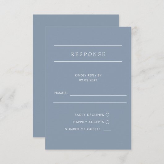Einfache Elegante Minimal Moderne dufte blaue Hoch RSVP Karte (Vorne/Hinten)