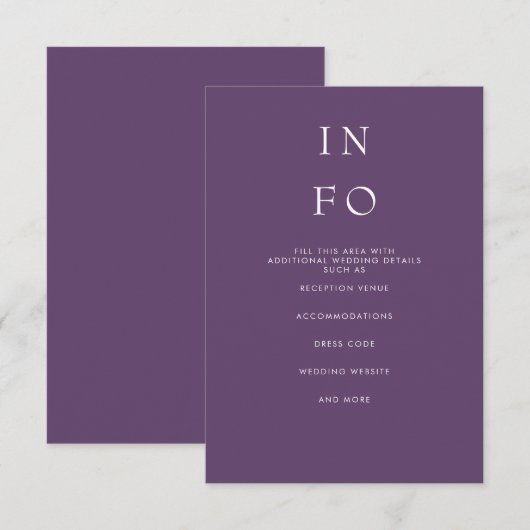 Einfache Elegante Minimal Moderne Lila Hochzeit Begleitkarte (Vorne/Hinten)