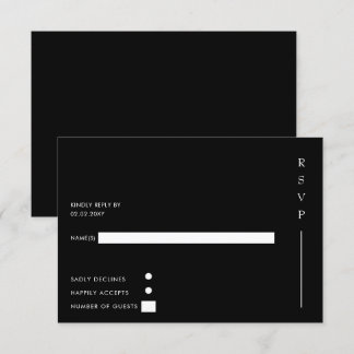 Einfache Elegante Minimal Moderne Schwarze Hochzei RSVP Karte