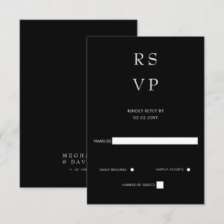 Einfache Elegante Minimal Moderne Schwarze Hochzei RSVP Karte