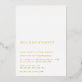 Einfache Elegante Minimal Moderne Weiße Hochzeit Folieneinladung