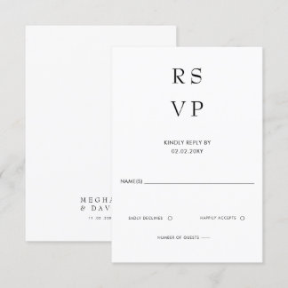 Einfache Elegante Minimal Moderne Weiße Hochzeit RSVP Karte